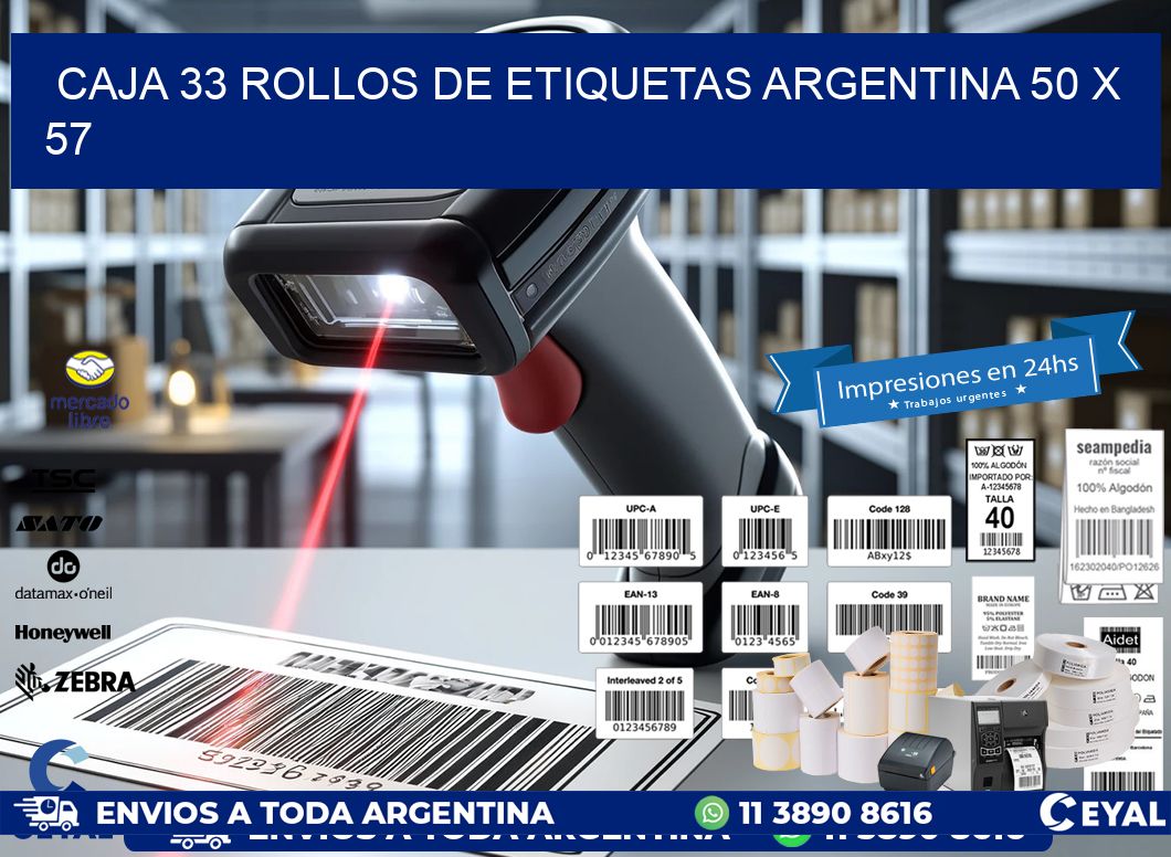 CAJA 33 ROLLOS DE ETIQUETAS ARGENTINA 50 x 57