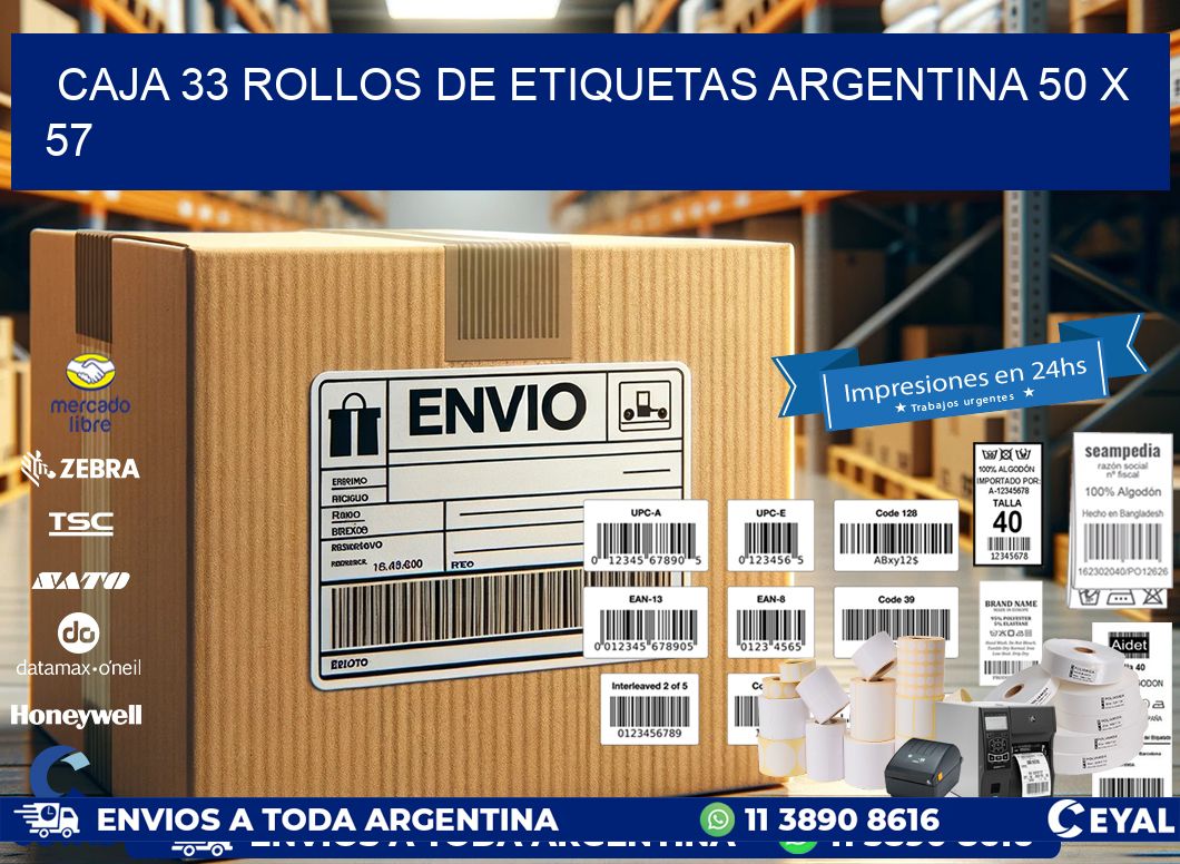 CAJA 33 ROLLOS DE ETIQUETAS ARGENTINA 50 x 57