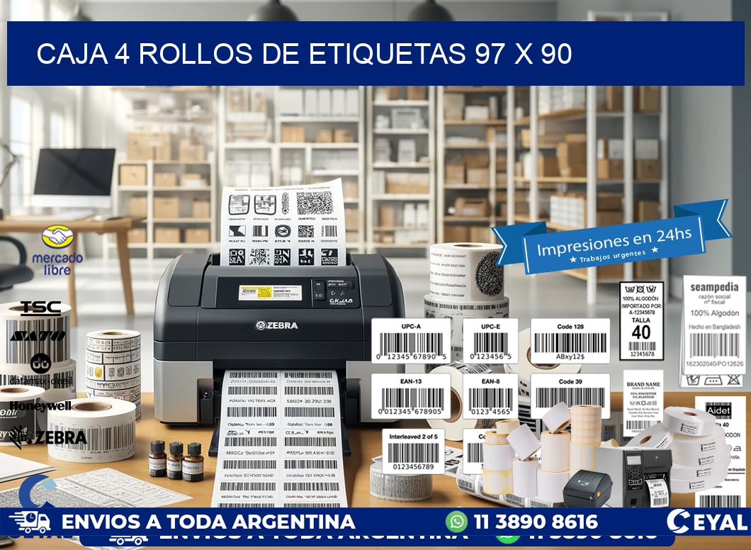 CAJA 4 ROLLOS DE ETIQUETAS 97 x 90