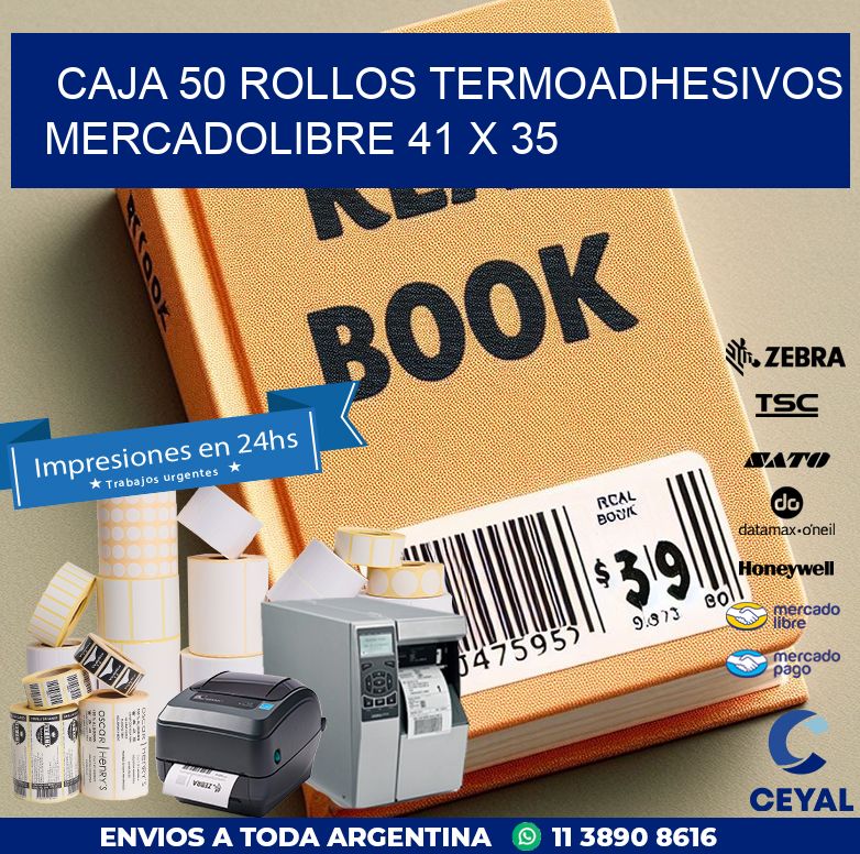 CAJA 50 ROLLOS TERMOADHESIVOS MERCADOLIBRE 41 x 35