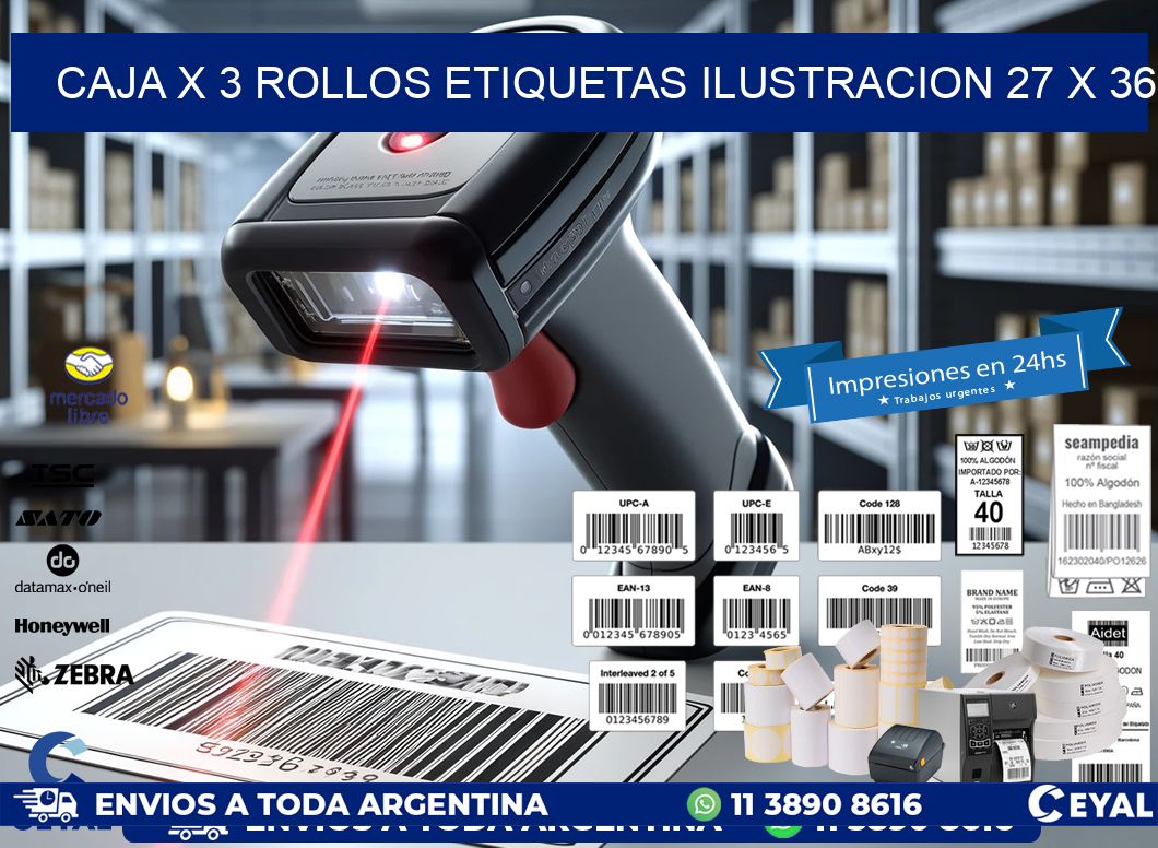 Caja X 3 Rollos Etiquetas Ilustracion 27 x 36