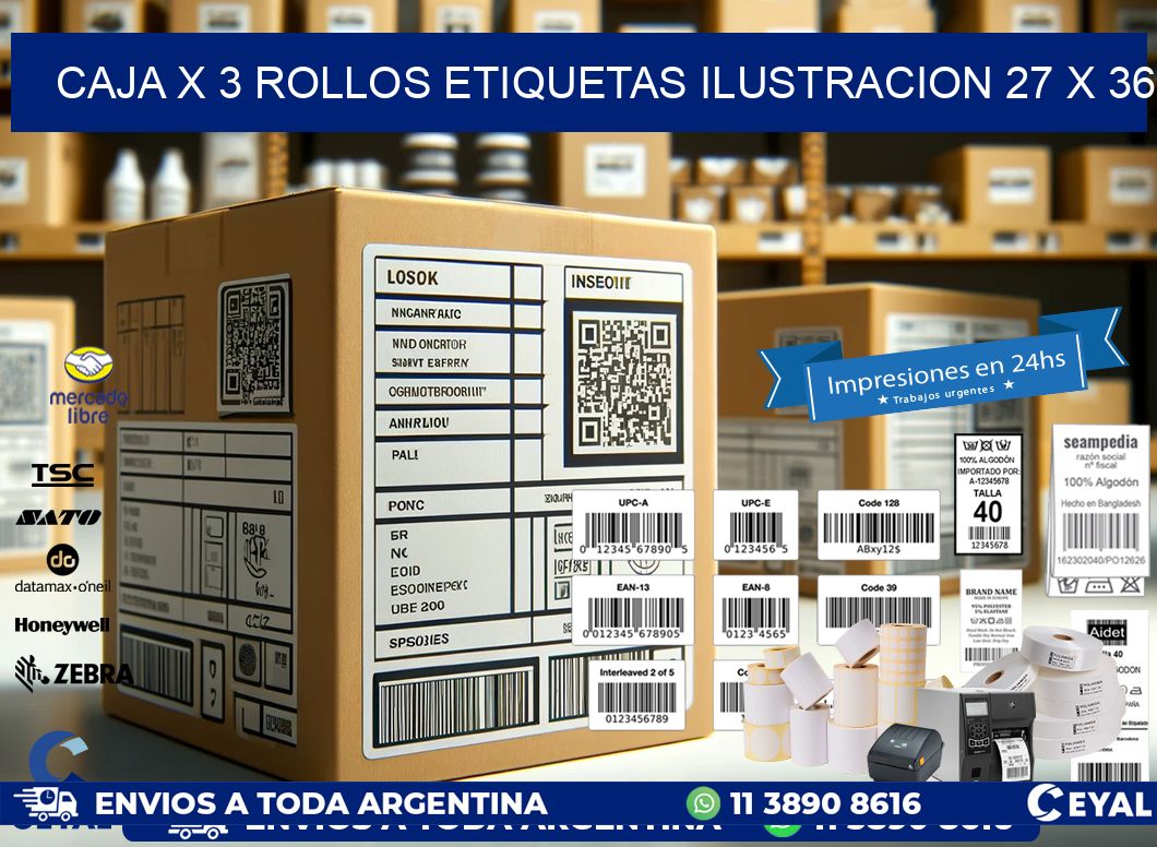 Caja X 3 Rollos Etiquetas Ilustracion 27 x 36