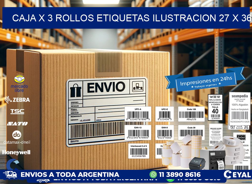 Caja X 3 Rollos Etiquetas Ilustracion 27 x 36
