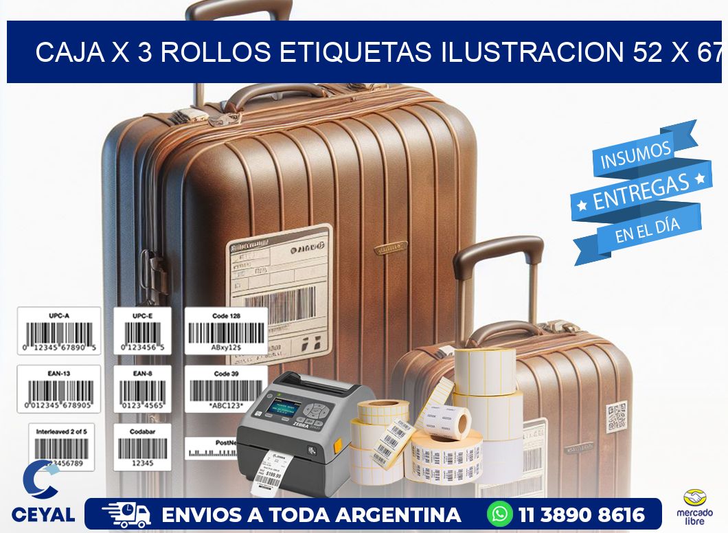 Caja X 3 Rollos Etiquetas Ilustracion 52 x 67