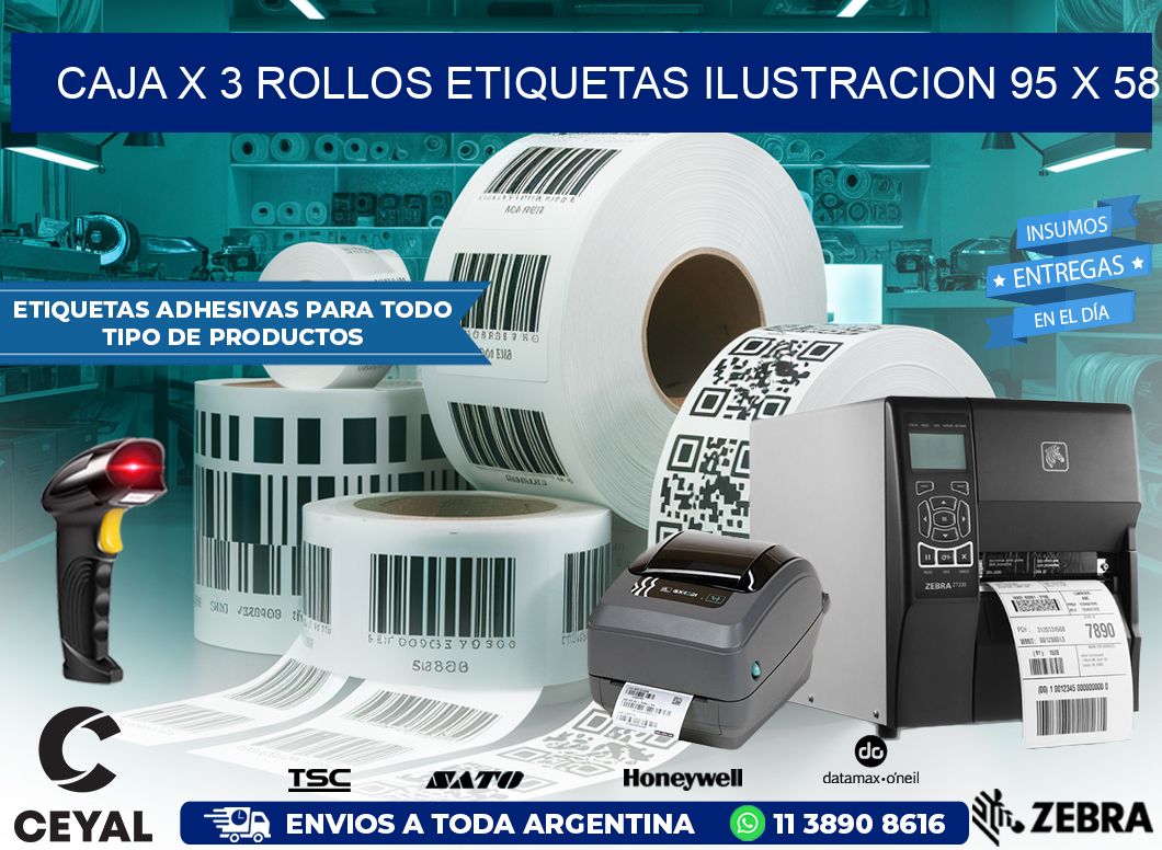 Caja X 3 Rollos Etiquetas Ilustracion 95 x 58