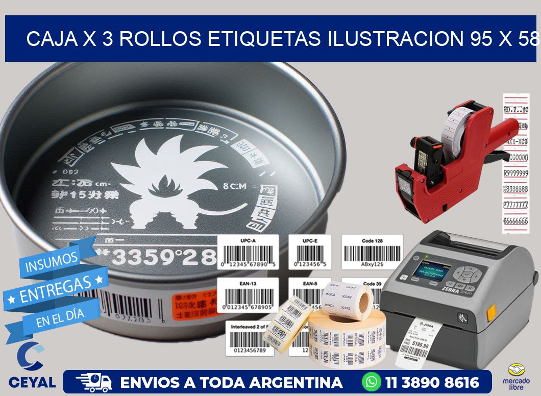 Caja X 3 Rollos Etiquetas Ilustracion 95 x 58