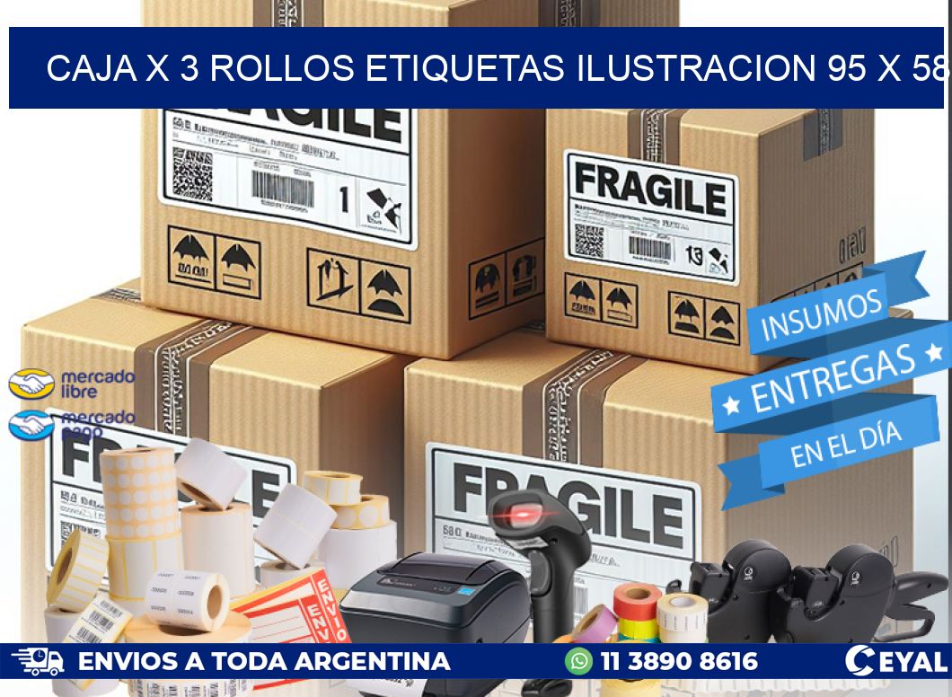 Caja X 3 Rollos Etiquetas Ilustracion 95 x 58