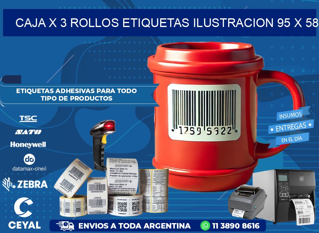 Caja X 3 Rollos Etiquetas Ilustracion 95 x 58