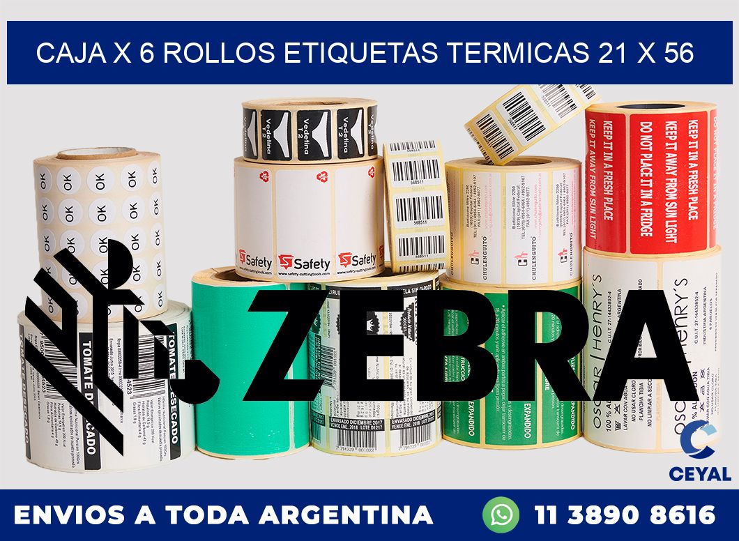 Caja X 6 Rollos Etiquetas termicas 21 x 56