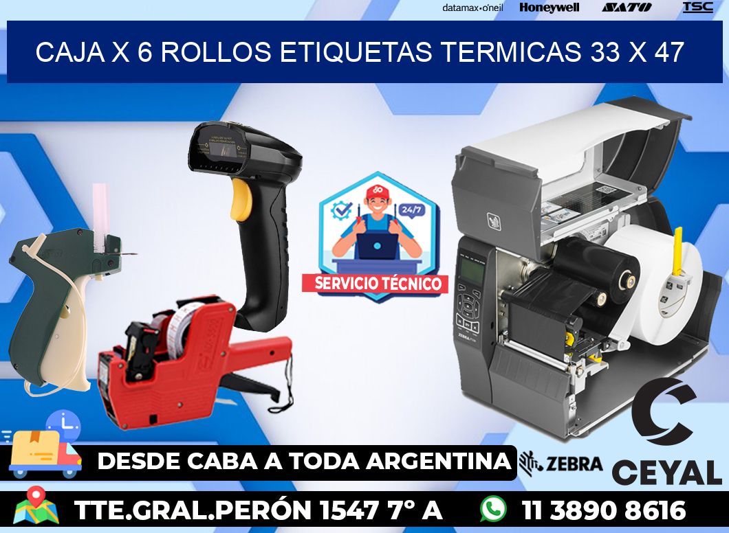 Caja X 6 Rollos Etiquetas termicas 33 x 47