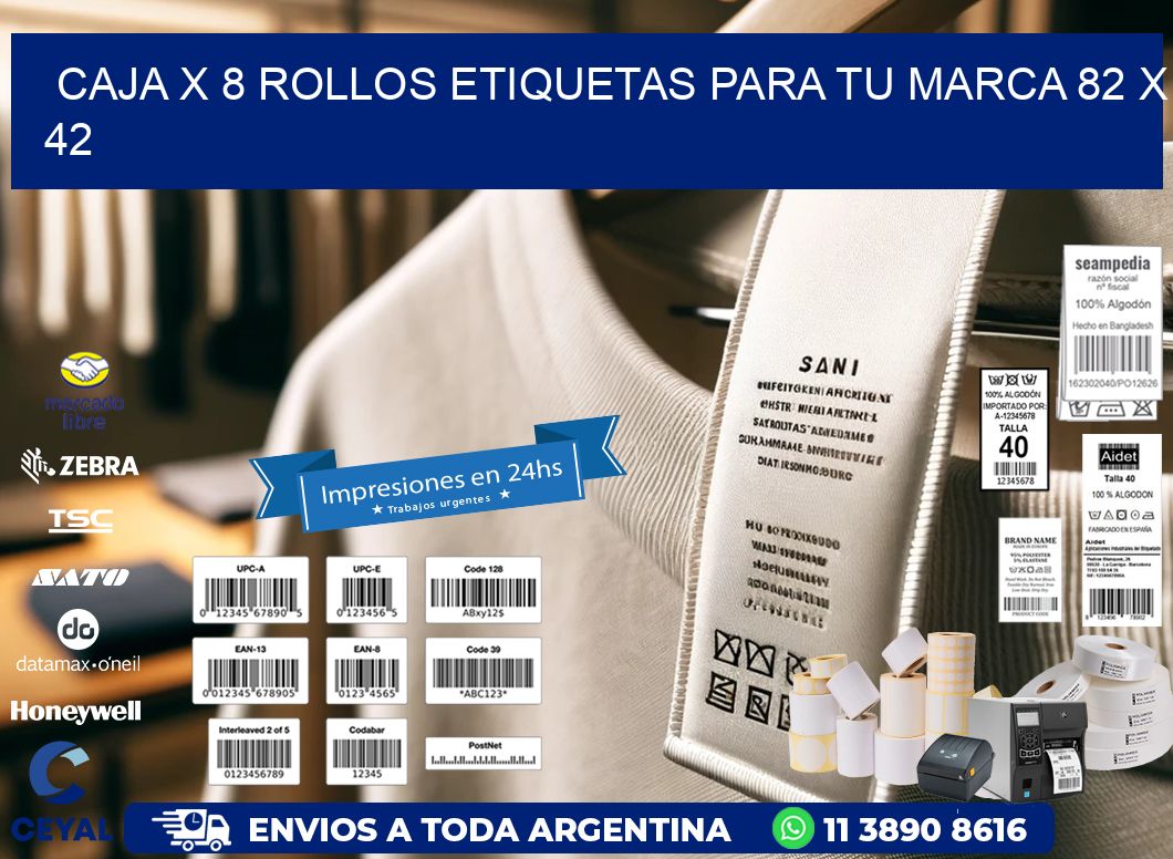 Caja X 8 Rollos Etiquetas para tu marca 82 x 42