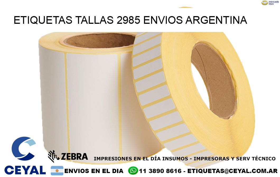 etiquetas tallas 2985 ENVIOS ARGENTINA