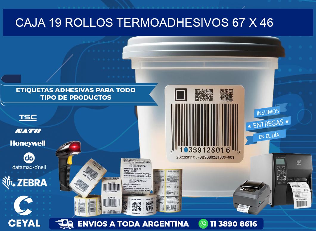 CAJA 19 ROLLOS TERMOADHESIVOS 67 x 46