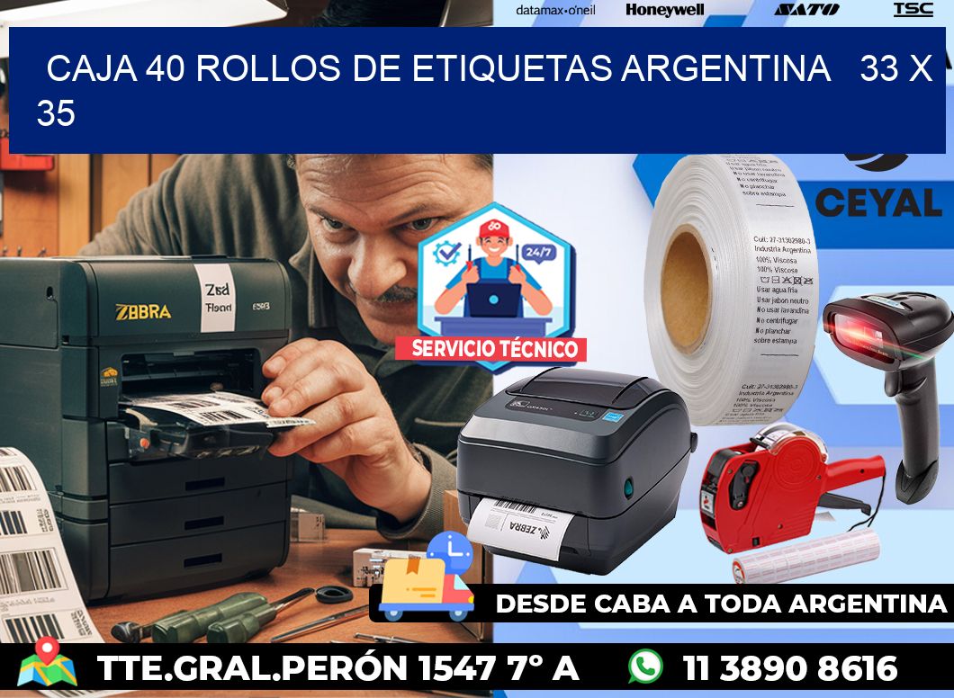 CAJA 40 ROLLOS DE ETIQUETAS ARGENTINA 33 x 35
