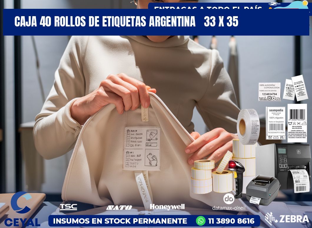 CAJA 40 ROLLOS DE ETIQUETAS ARGENTINA   33 x 35