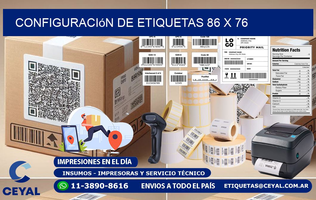 Configuración de etiquetas 86 x 76