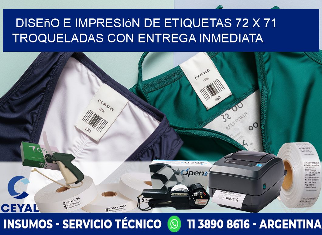 Diseño e impresión de etiquetas 72 x 71 troqueladas con entrega inmediata
