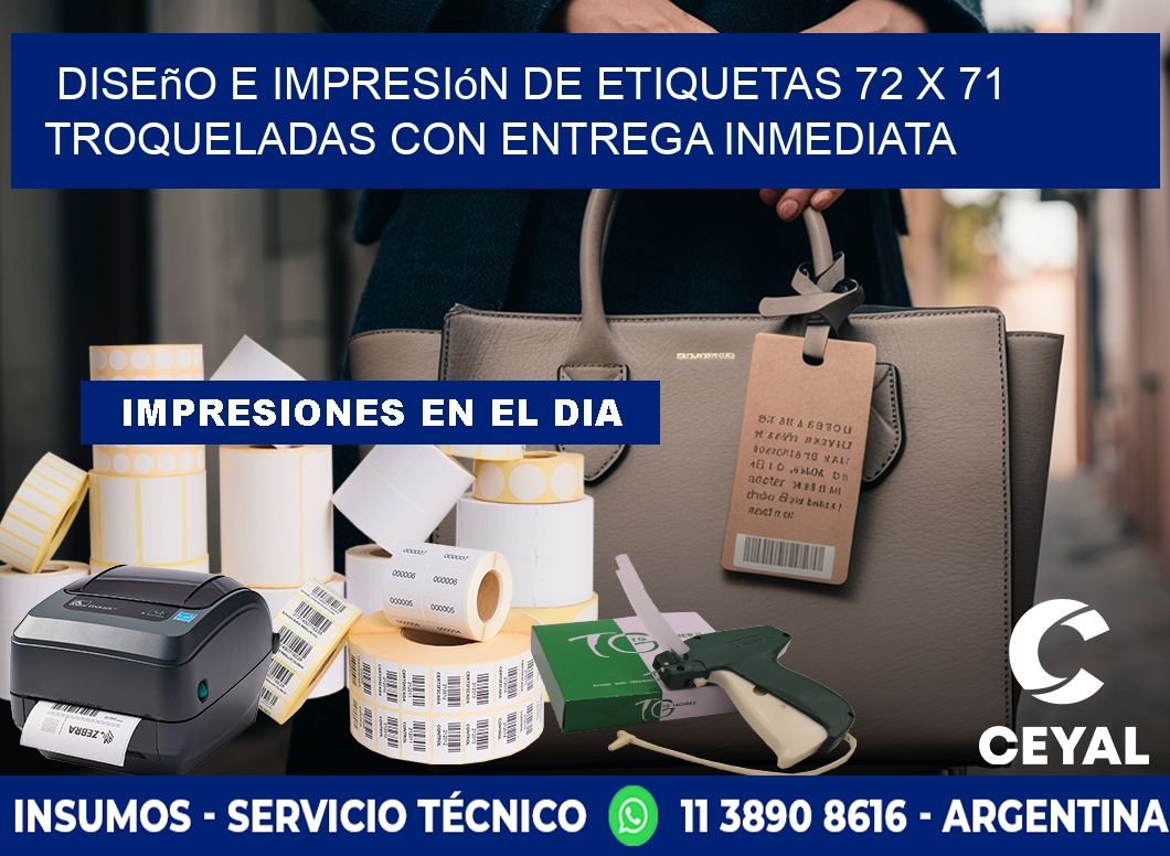 Diseño e impresión de etiquetas 72 x 71 troqueladas con entrega inmediata