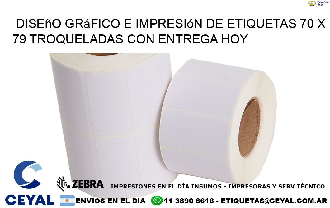 Diseño gráfico e impresión de etiquetas 70 x 79 troqueladas con entrega hoy