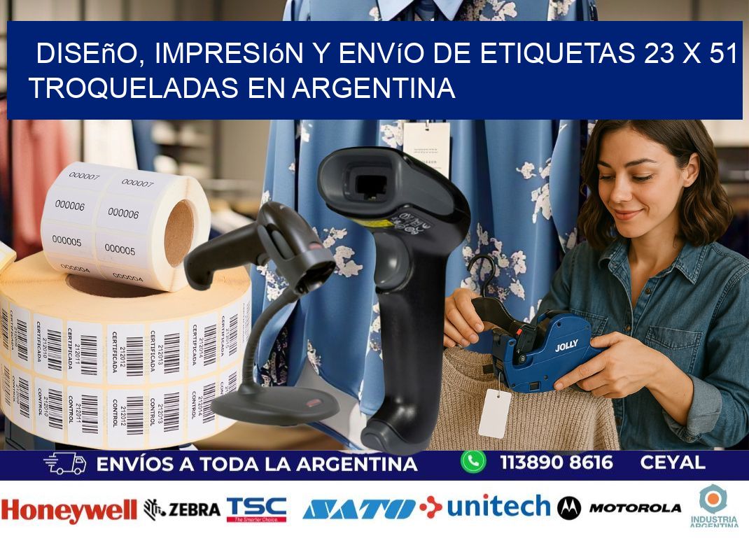 Diseño, impresión y envío de etiquetas 23 x 51 troqueladas en Argentina