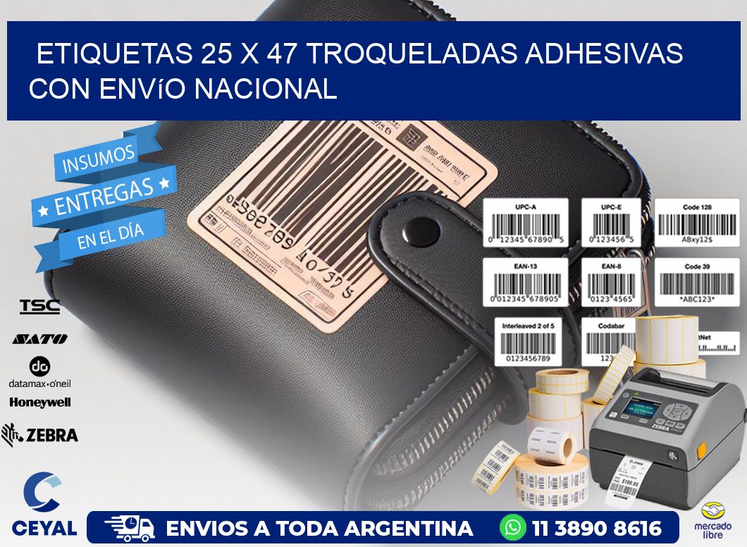 Etiquetas 25 x 47 troqueladas adhesivas con envío nacional