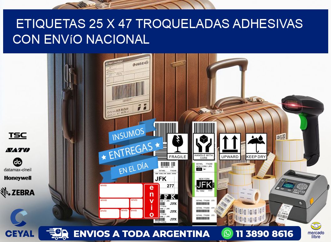 Etiquetas 25 x 47 troqueladas adhesivas con envío nacional