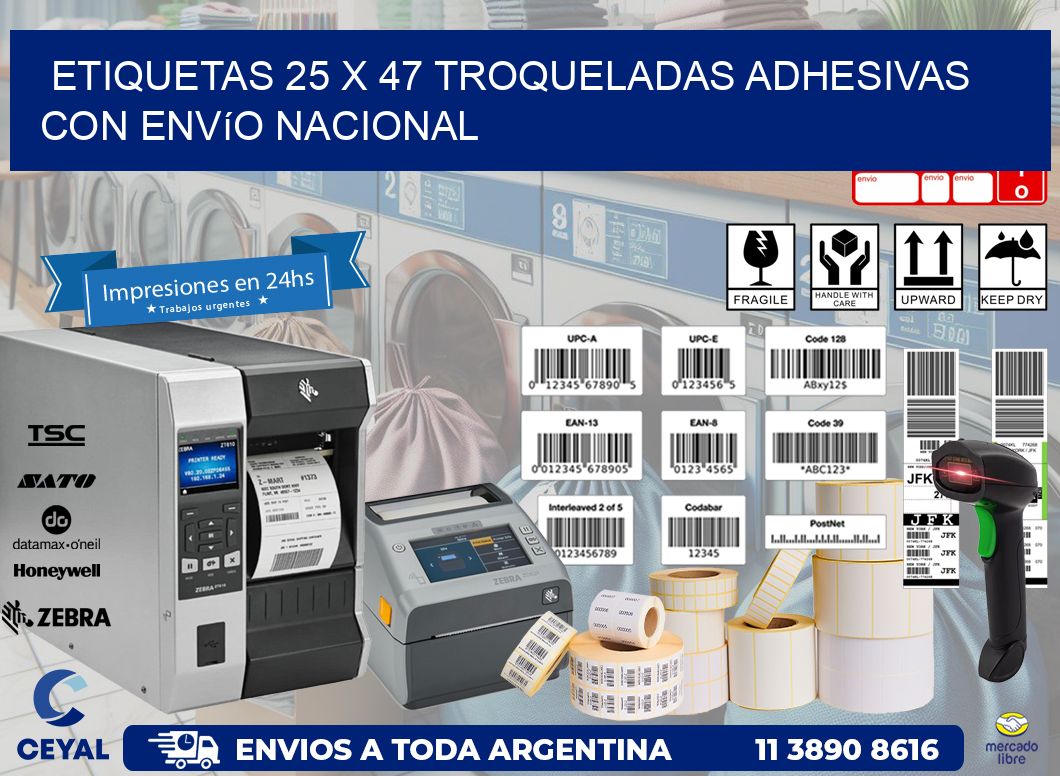 Etiquetas 25 x 47 troqueladas adhesivas con envío nacional