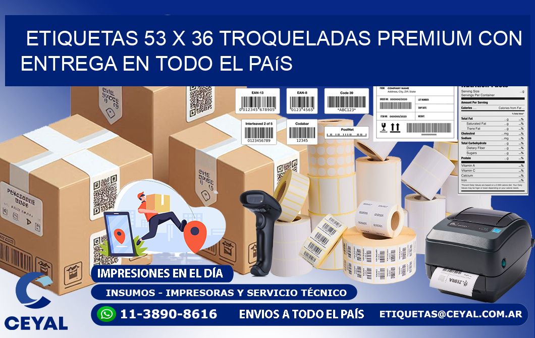 Etiquetas 53 x 36 troqueladas premium con entrega en todo el país