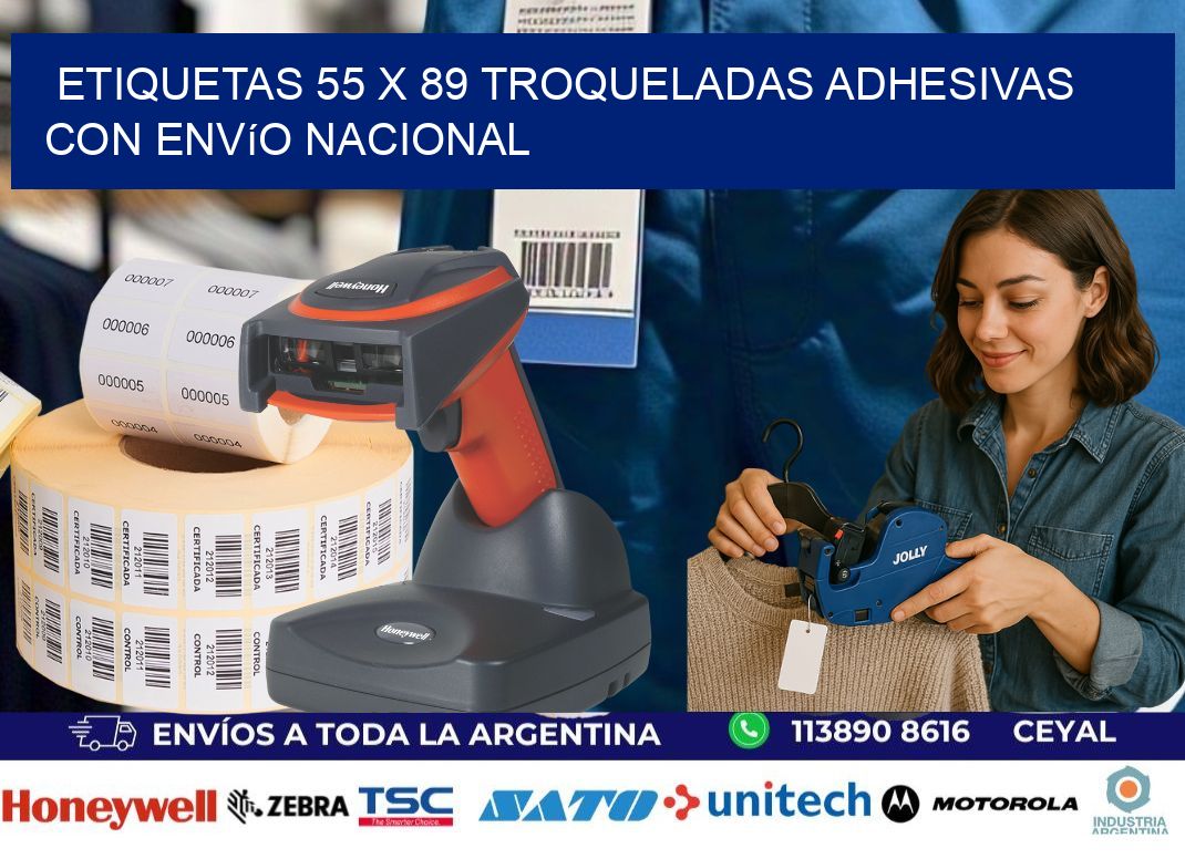 Etiquetas 55 x 89 troqueladas adhesivas con envío nacional