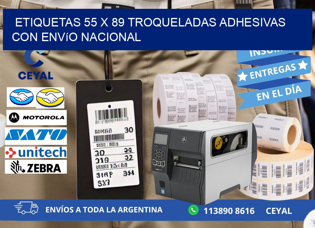 Etiquetas 55 x 89 troqueladas adhesivas con envío nacional