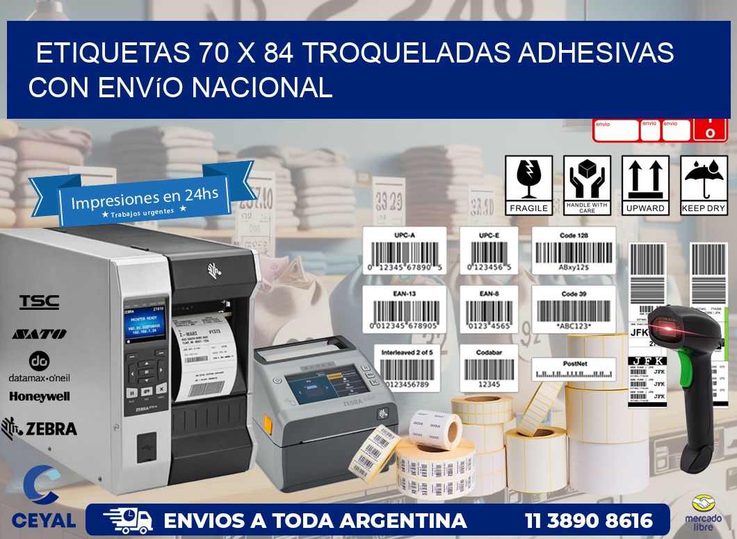 Etiquetas 70 x 84 troqueladas adhesivas con envío nacional
