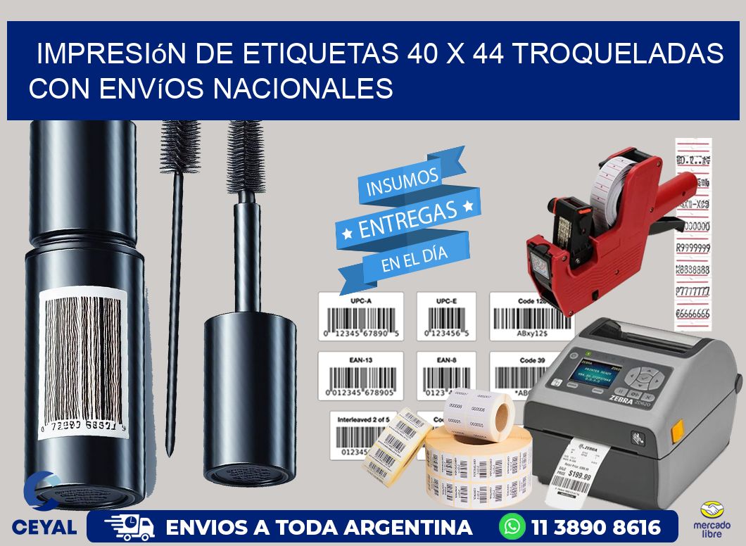 Impresión de etiquetas 40 x 44 troqueladas con envíos nacionales