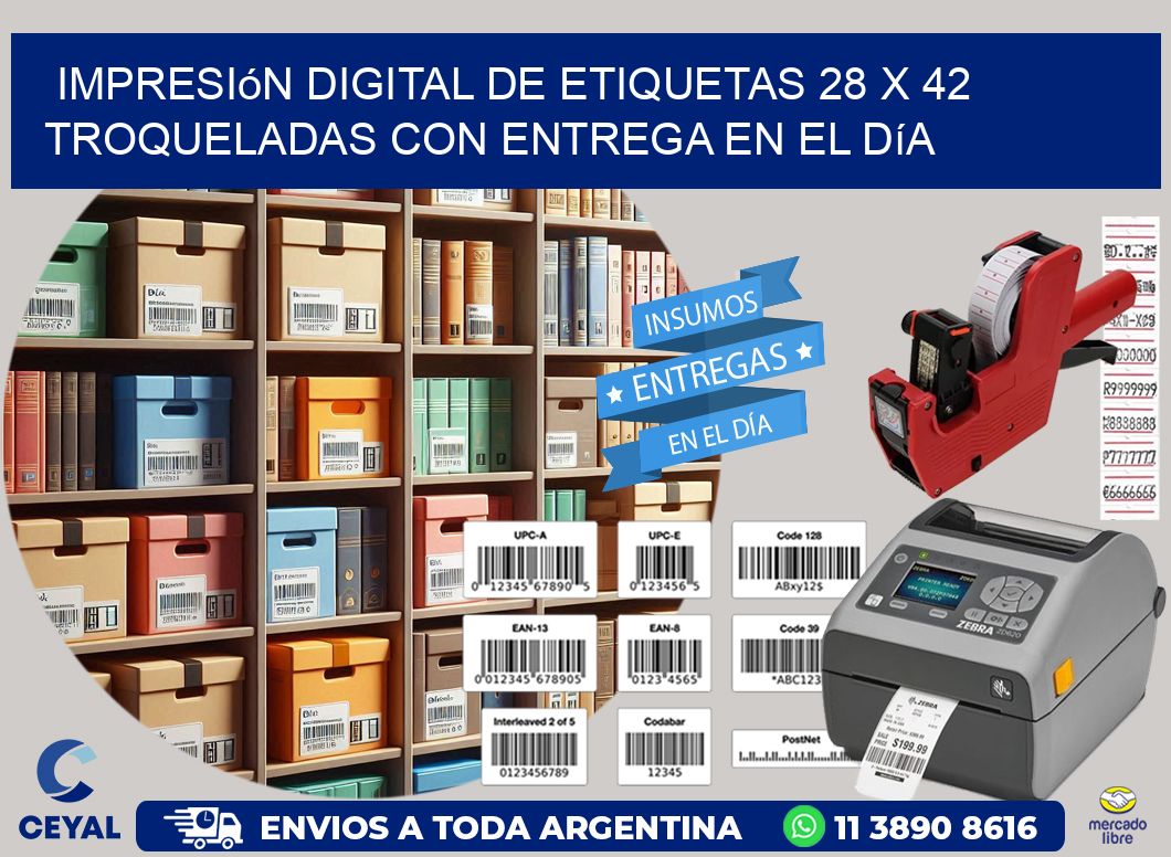 Impresión digital de etiquetas 28 x 42 troqueladas con entrega en el día