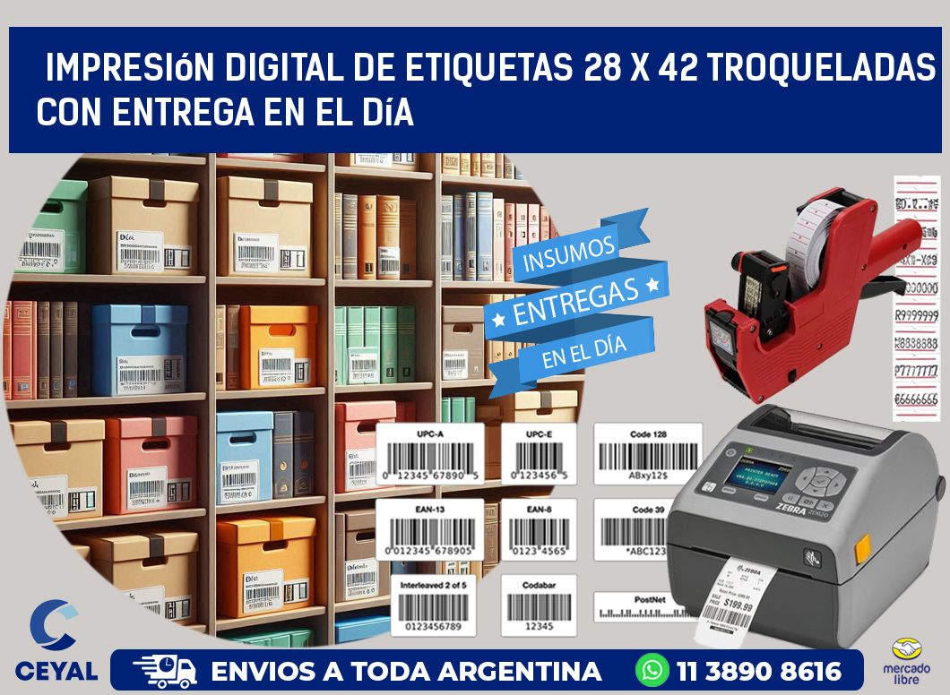 Impresión digital de etiquetas 28 x 42 troqueladas con entrega en el día