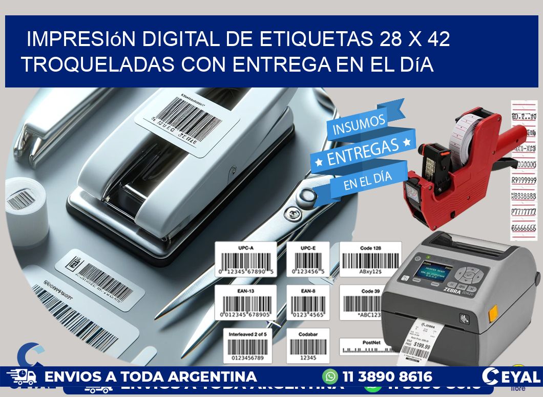 Impresión digital de etiquetas 28 x 42 troqueladas con entrega en el día