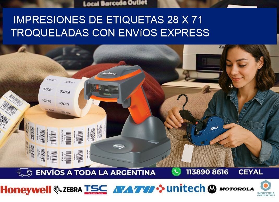Impresiones de etiquetas 28 x 71 troqueladas con envíos express