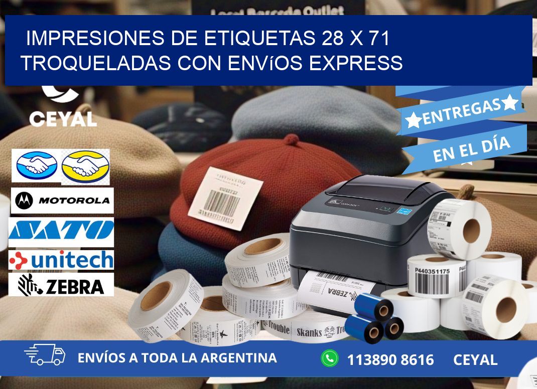 Impresiones de etiquetas 28 x 71 troqueladas con envíos express