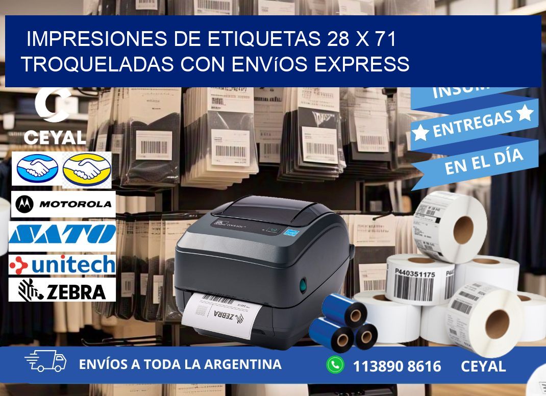 Impresiones de etiquetas 28 x 71 troqueladas con envíos express