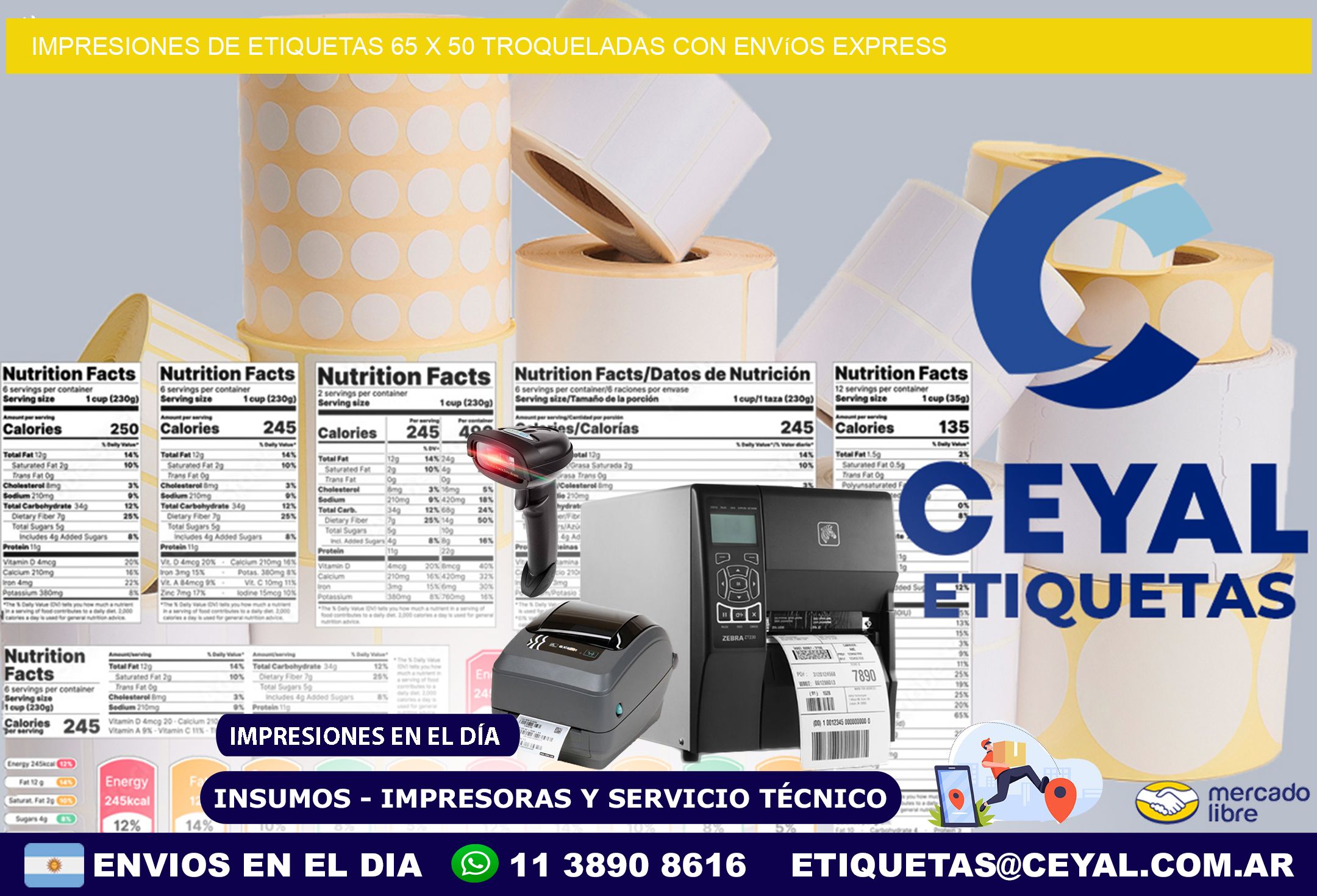 Impresiones de etiquetas 65 x 50 troqueladas con envíos express