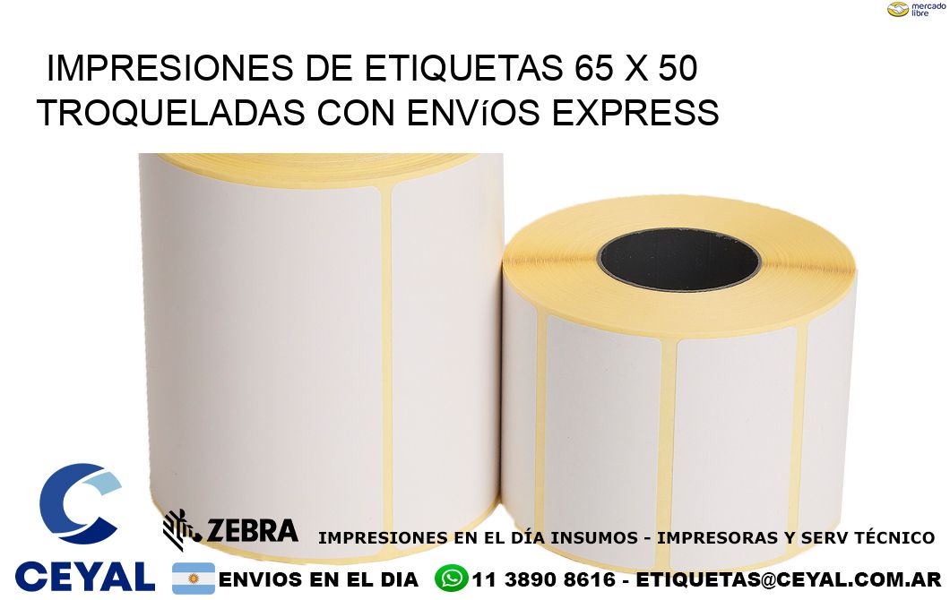 Impresiones de etiquetas 65 x 50 troqueladas con envíos express