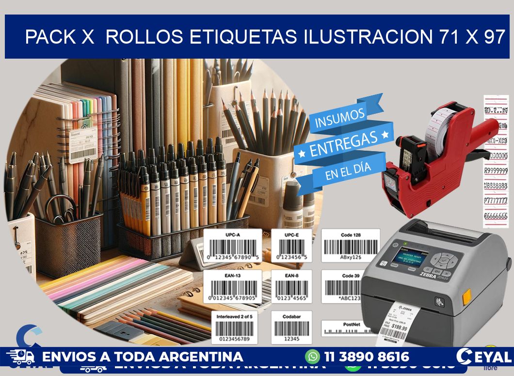 Pack X Rollos Etiquetas Ilustracion 71 x 97