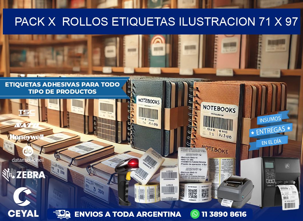 Pack X  Rollos Etiquetas Ilustracion 71 x 97