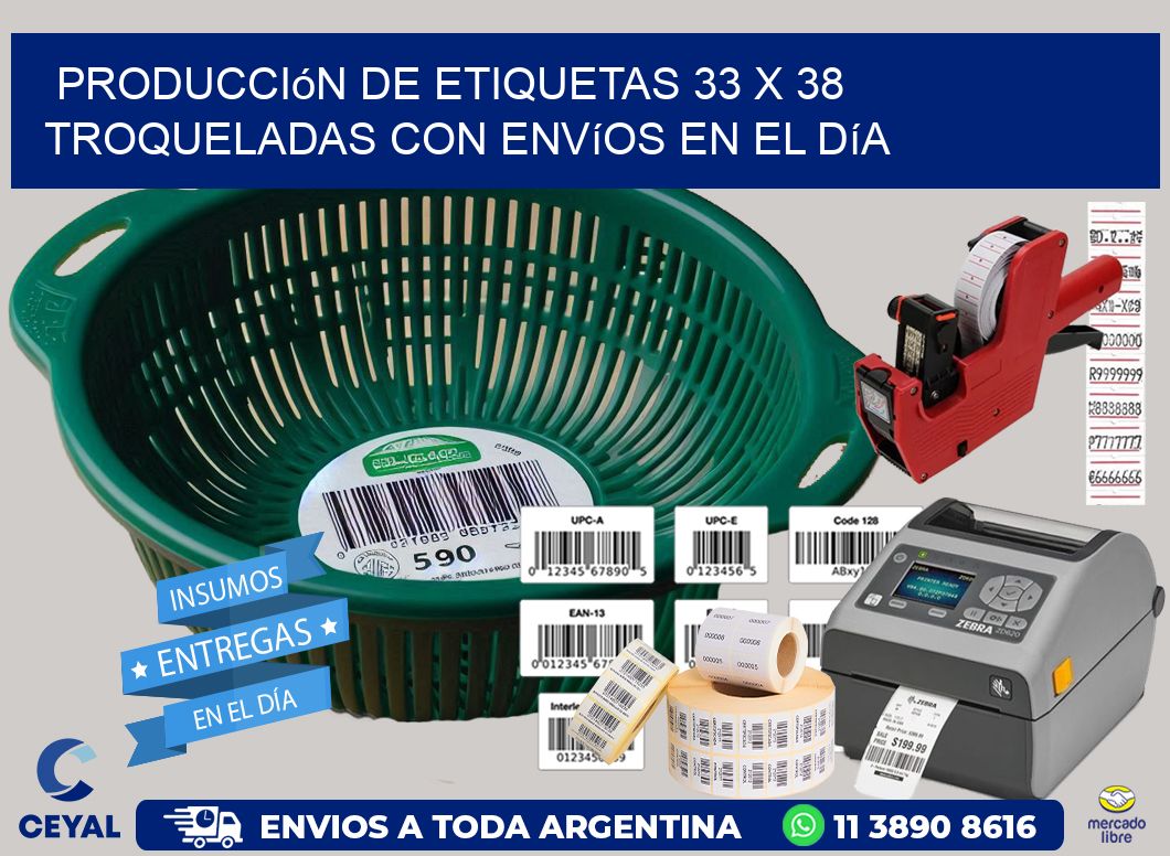 Producción de etiquetas 33 x 38 troqueladas con envíos en el día