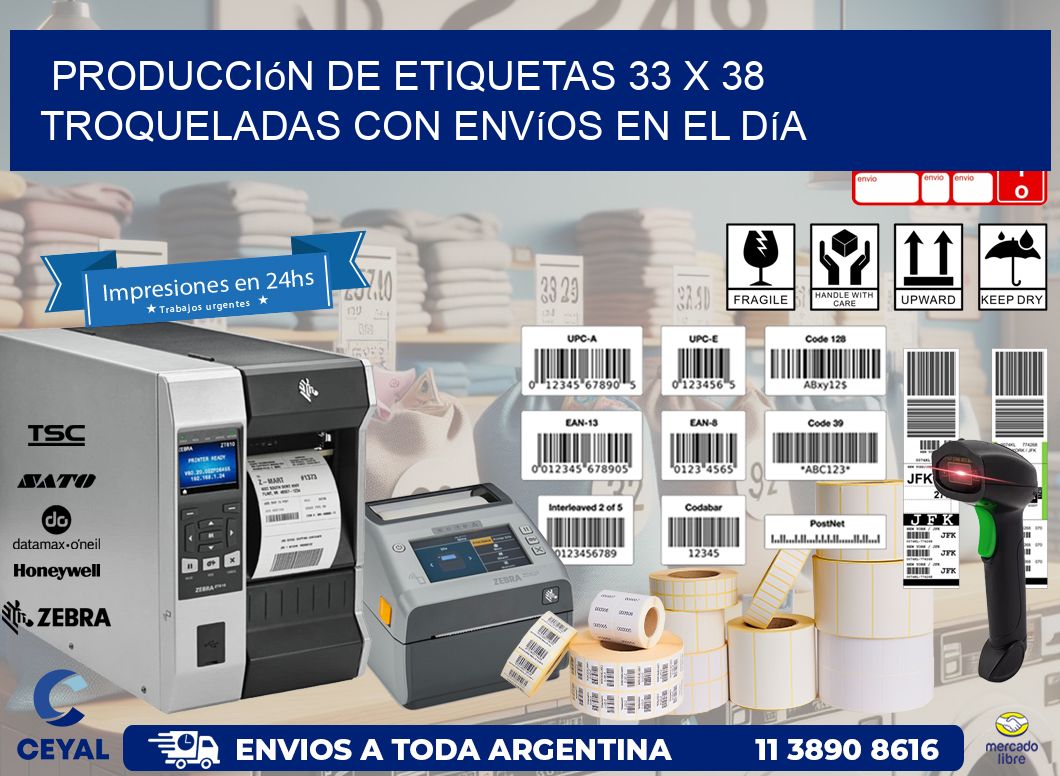 Producción de etiquetas 33 x 38 troqueladas con envíos en el día