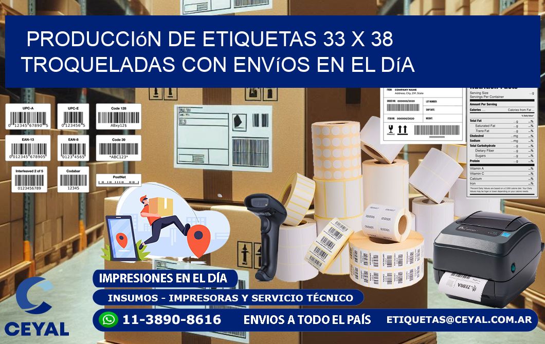 Producción de etiquetas 33 x 38 troqueladas con envíos en el día
