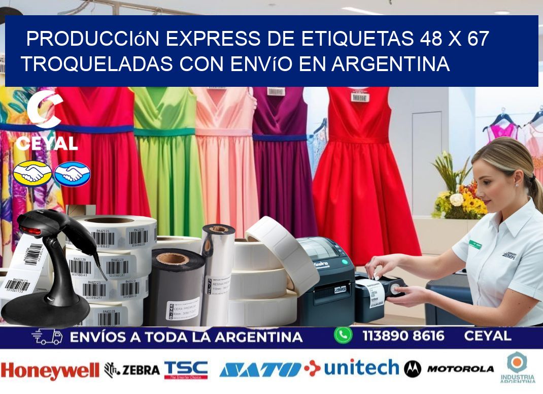 Producción express de etiquetas 48 x 67 troqueladas con envío en Argentina
