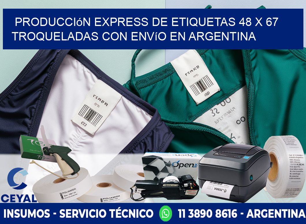 Producción express de etiquetas 48 x 67 troqueladas con envío en Argentina