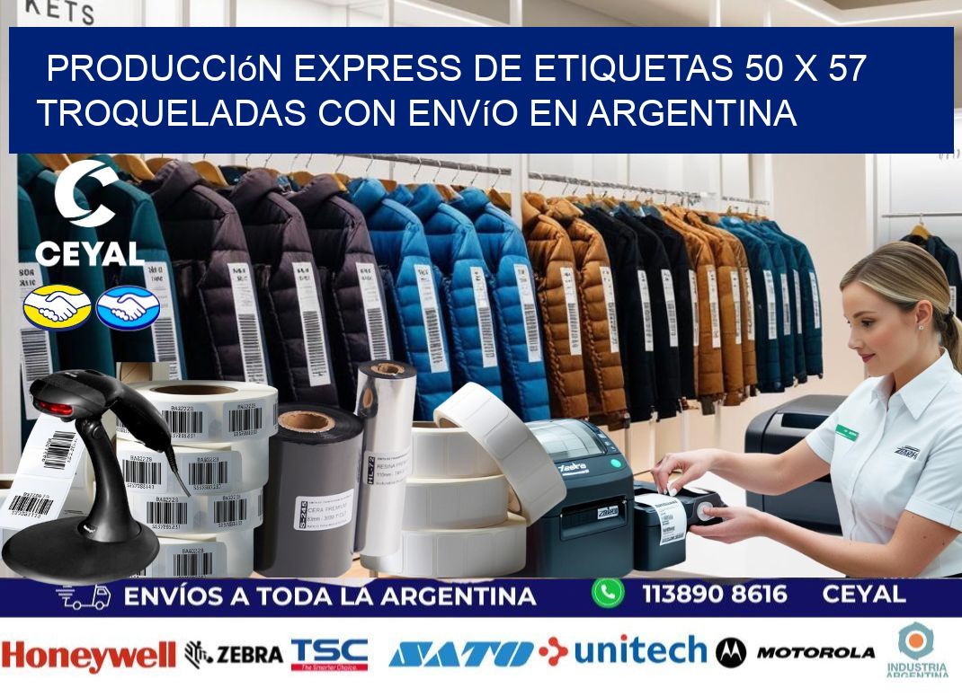 Producción express de etiquetas 50 x 57 troqueladas con envío en Argentina