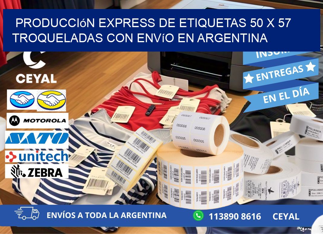 Producción express de etiquetas 50 x 57 troqueladas con envío en Argentina