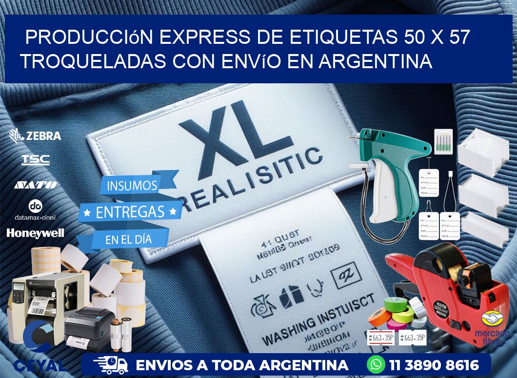 Producción express de etiquetas 50 x 57 troqueladas con envío en Argentina